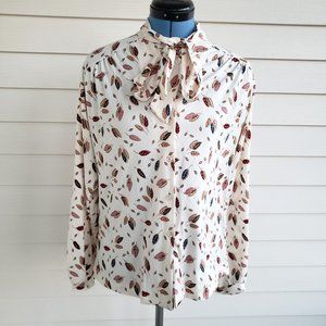Vintage late 70s /early 80s fall leaves print button blouse with attached scarf